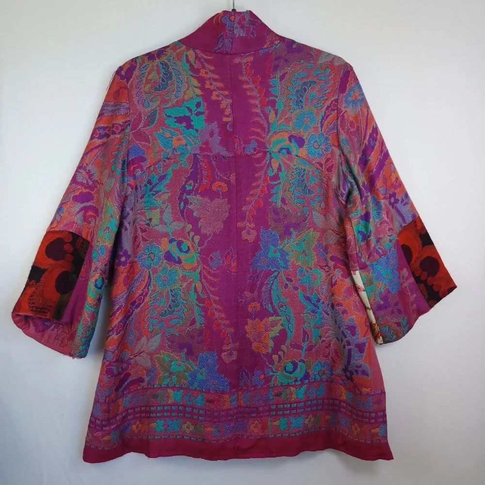 Soft Surroundings Jacket Pink Paisley Patchwork Boho Embroidered Womens Small‎